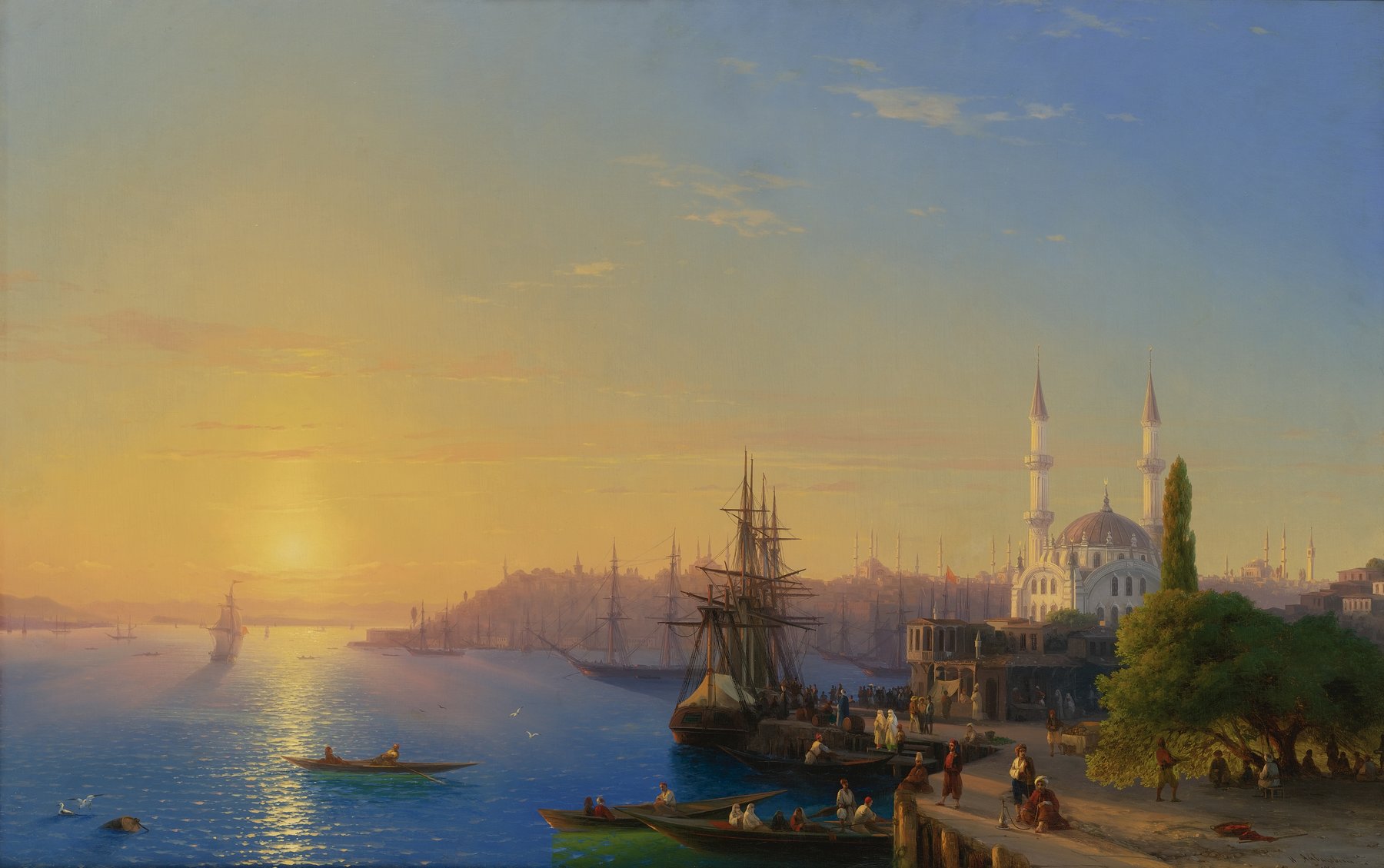 Aivazovsky, View of Constantinople and the Bosphorus -- a related composition from the same decades