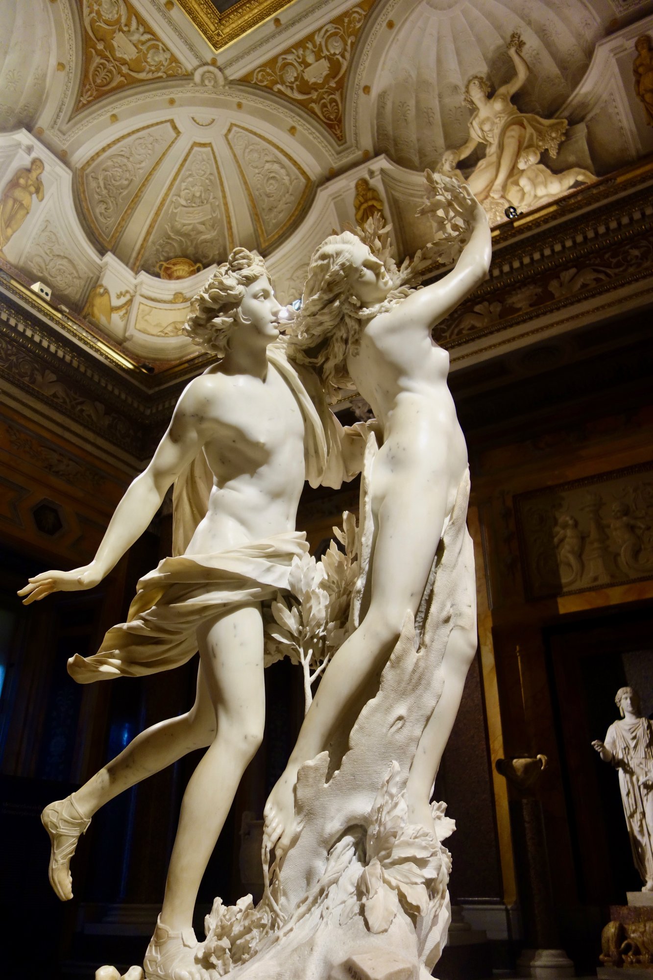 Bernini's Apollo and Daphne in the Galleria Borghese, showing the laurel leaves carved from Carrara marble
