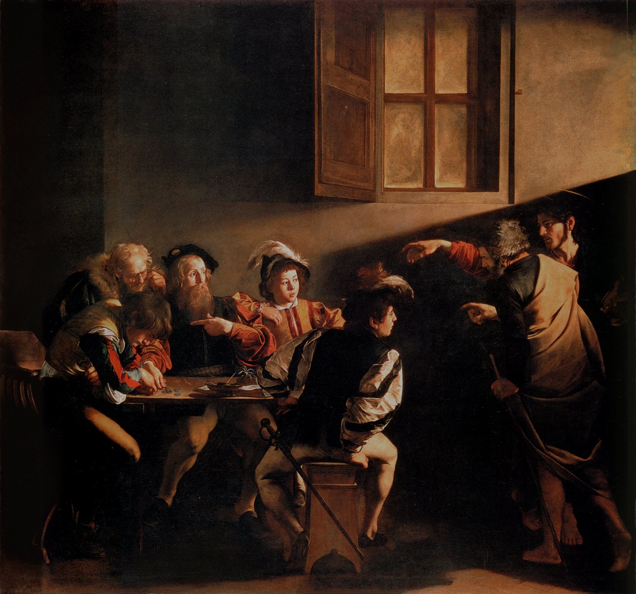 The Calling of Saint Matthew by Caravaggio in San Luigi dei Francesi, Rome