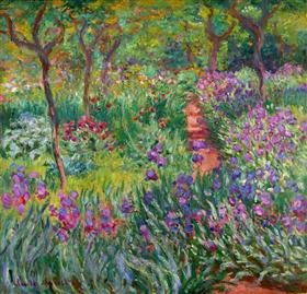 Monet's Iris Garden at Giverny (around 1900), one of the great paintings of the long stripe of irises he planted along the central path of his property