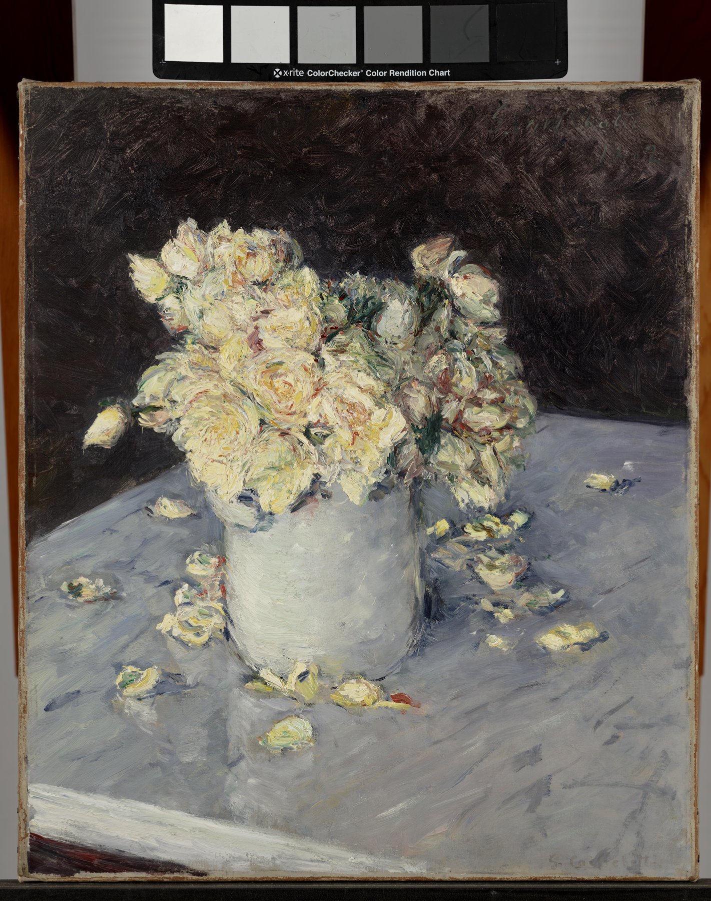 Gustave Caillebotte's Yellow Roses in a Vase (1882), painted at his country house at Petit-Gennevilliers in the years he was also collecting his friends' work