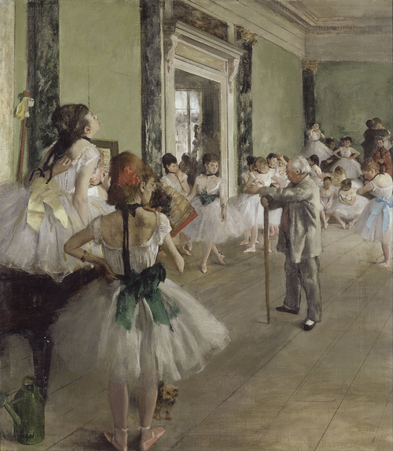Degas's Ballet Class (1874), one of the rehearsal-room paintings that defined the Impressionist treatment of urban interiors