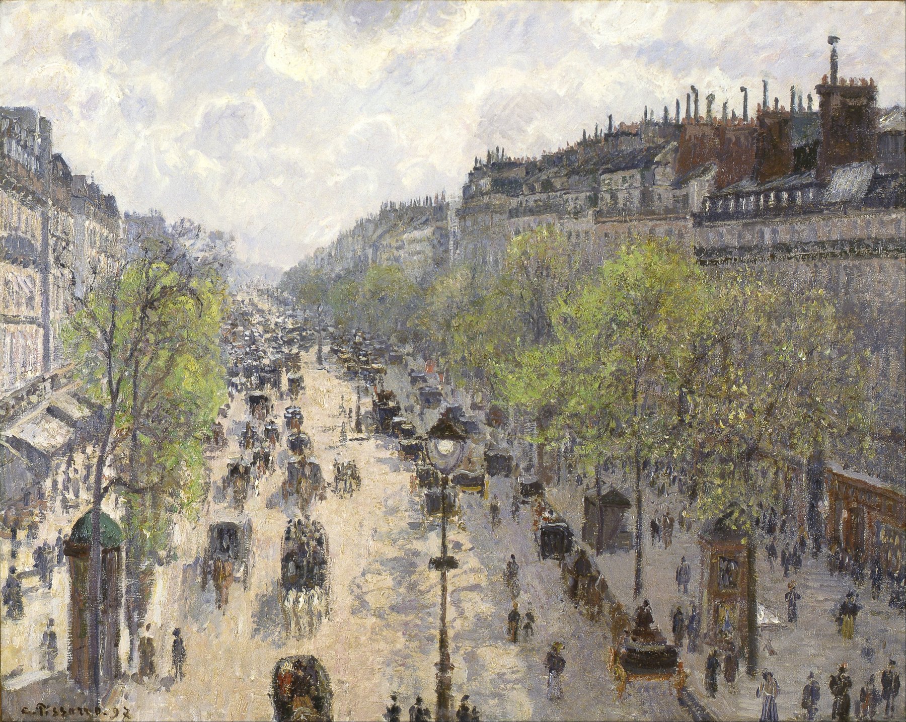 Pissarro's Boulevard Montmartre, Spring (1897), painted from a hotel window five days a week for almost a year