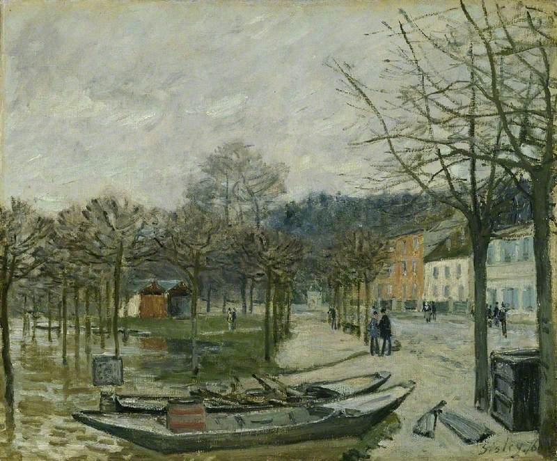 Sisley's The Flood at Port-Marly (1876), one of his great paintings of water swallowing a small Seine-side town
