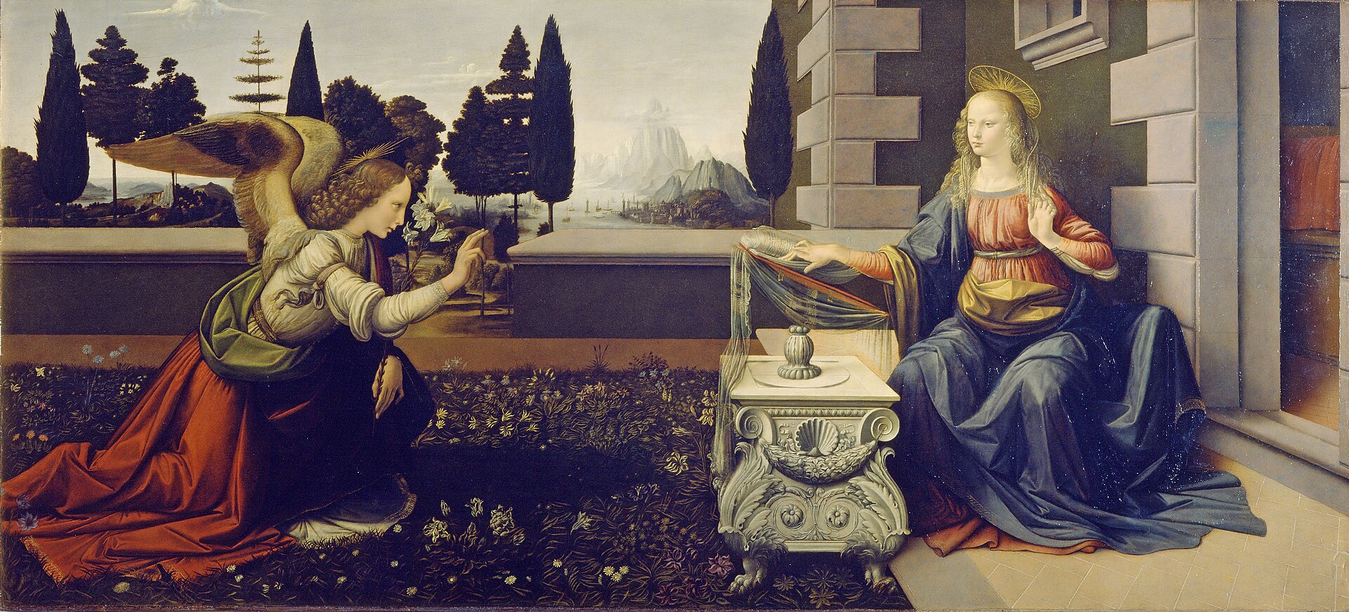 Leonardo's Annunciation, around 1472, painted when he was about twenty years old as an apprentice in the workshop of Andrea del Verrocchio.