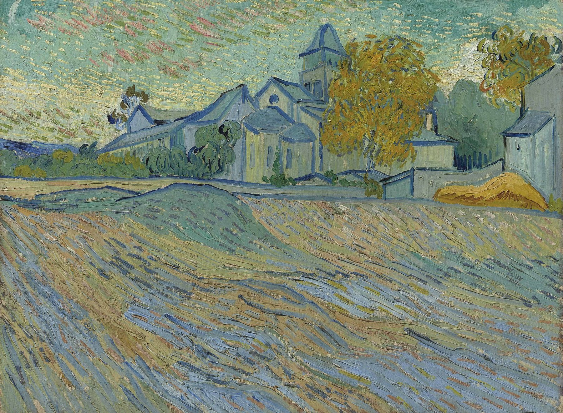 View of the Asylum and Chapel of Saint-Remy (October 1889), the building Van Gogh lived in when he made the road painting